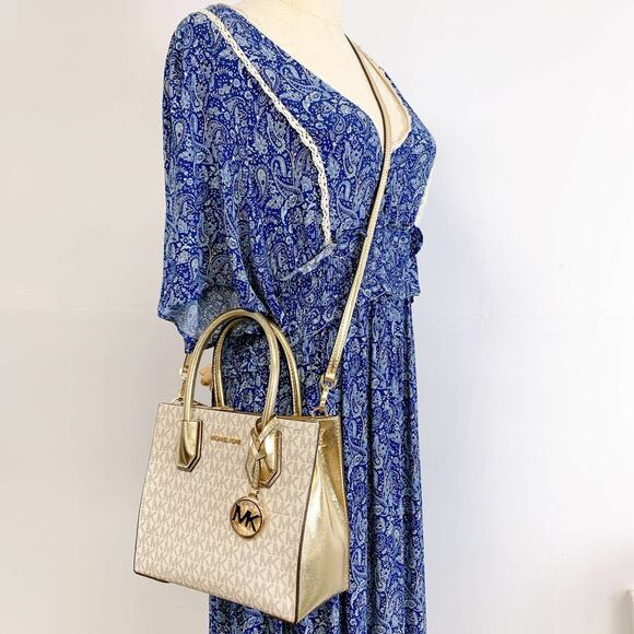 Michael Kors 35H3GM9M2B Mercer Medium Messenger Logo  IN PL GLD MULTI - Picture 1 of 8